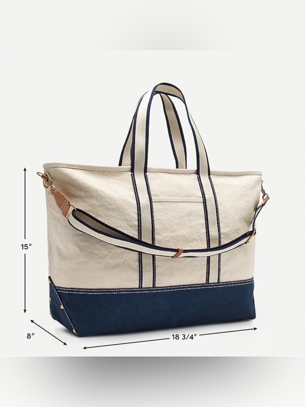 J. Crew Cream and Navy Canvas Large Montauk tote EUC